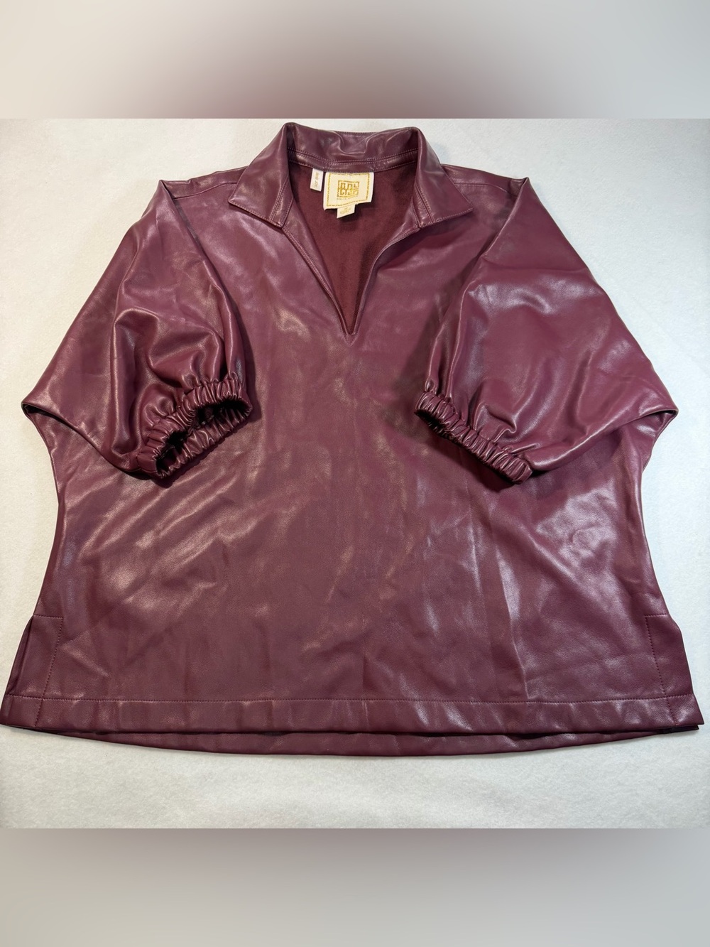 Emily McCarthy Poppy Top Burgundy Vegan Leather Blouse M